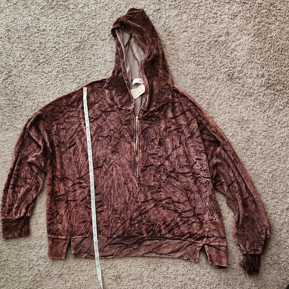 PEACH LOVE California Boutique Crushed Velvet Brown Oversized Hoodie Small